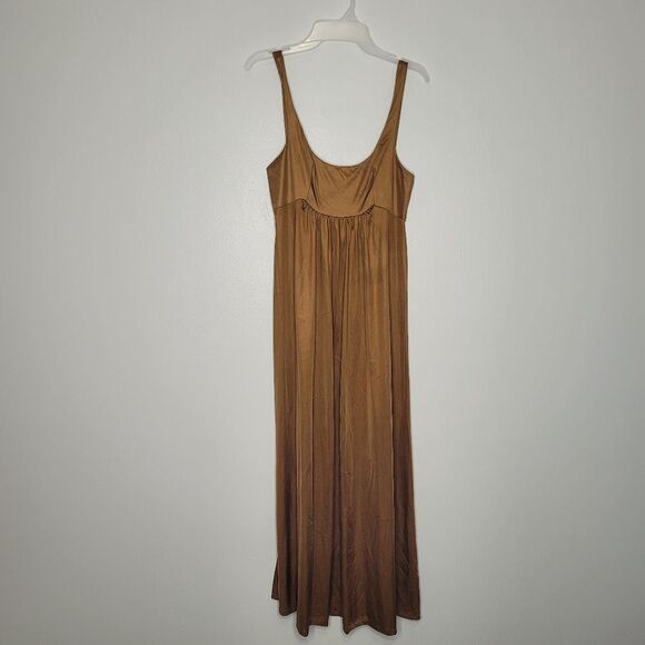 Annique brown vintage nylon old Hollywood pinup feminine boudoir slip dress S - Picture 1 of 7